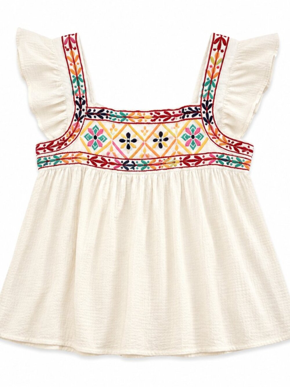 Blu Pepper Embroidered Flutter Sleeve Babydoll Top Boho Gauze Small